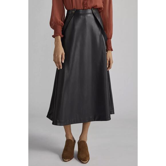 NWT Anthropologie Black Faux Leather Pinafore Skirt - Size 8 - Picture 3 of 10